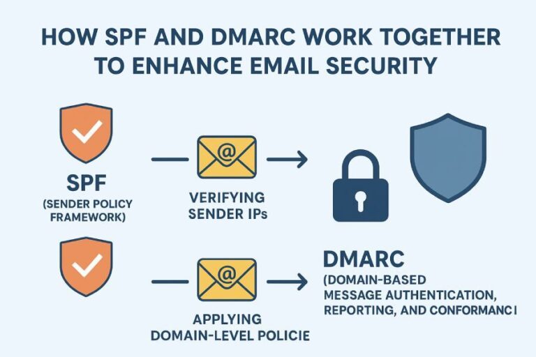How do SPF and DMARC work together to enhance email security?