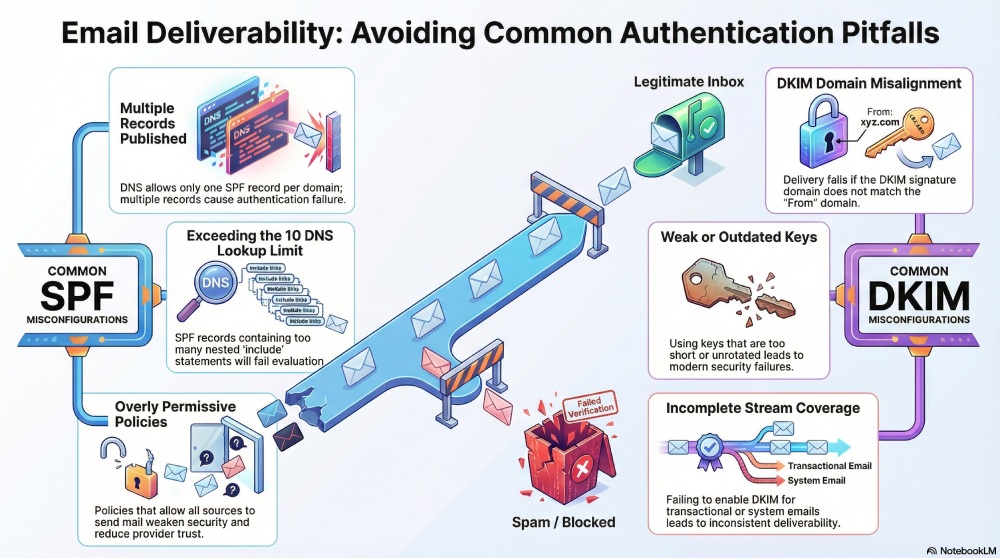 Common SPF and DKIM Misconfigurations That Hurt Deliverability 3 authentication protocols like SPF and DKIM