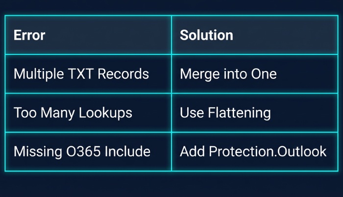 Avoid Email Authentication Failures in Office 365 with SPF 3 SPF Error