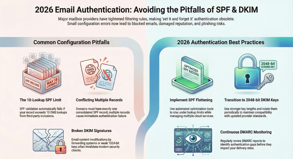 Avoiding the common SPF and DKIM mistakes in 2026 11 2026 Email Authentication: Master Guide to SPF and DKIM Success