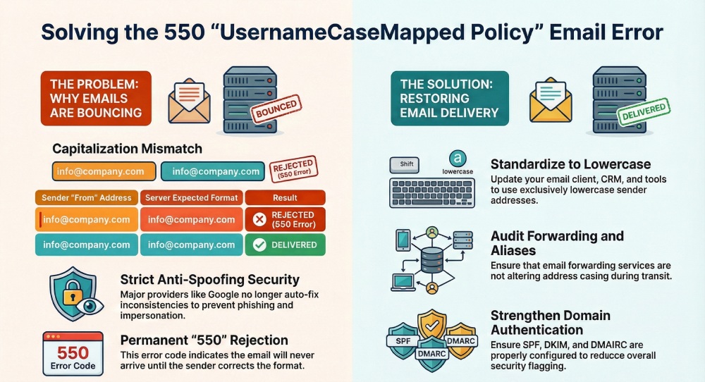 550 From address violates UsernameCaseMapped Policy: Why does this happen, and how to fix it? 8 Navigating the 550 UsernameCaseMapped Policy Email Error