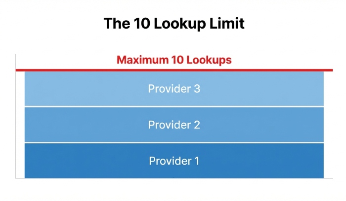 How can I create a valid SPF record that passes Google's validation for multiple third-party senders? 2 spf-lookup-limit-warning